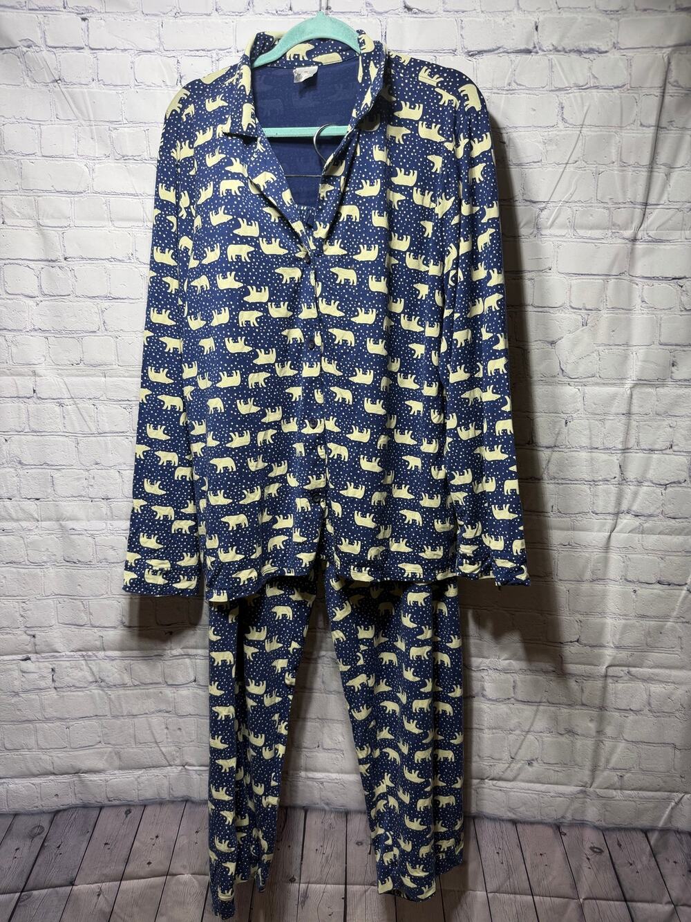 Hanna Andersson Womens Polar Bear Pajama Set Navy Cream Sz XXL